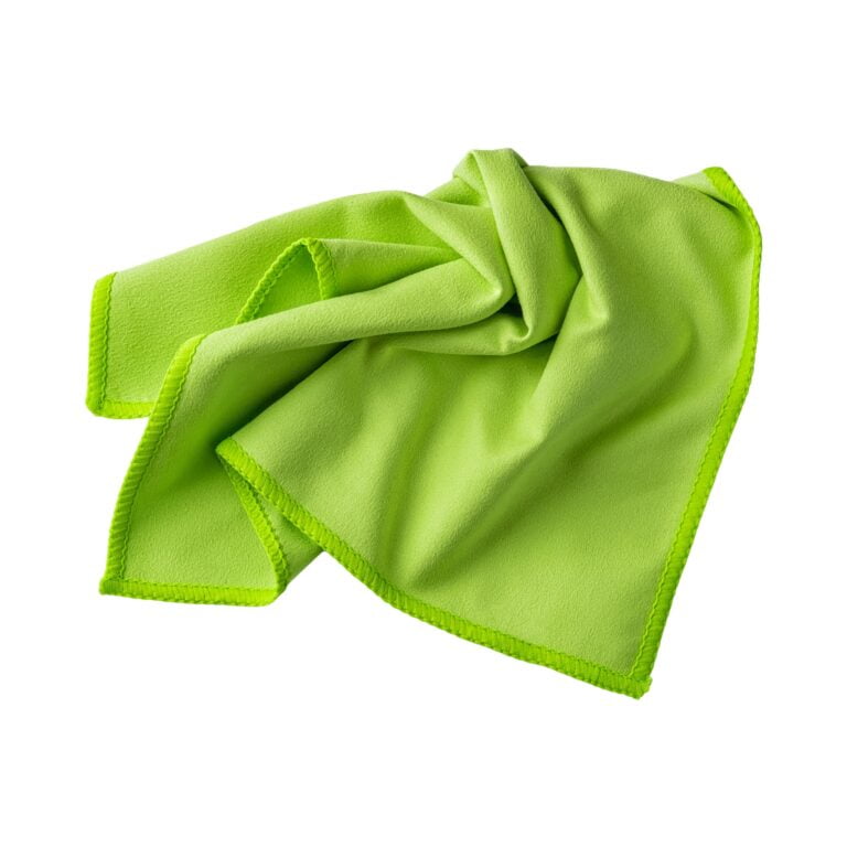 A green clothe with washing instructions.